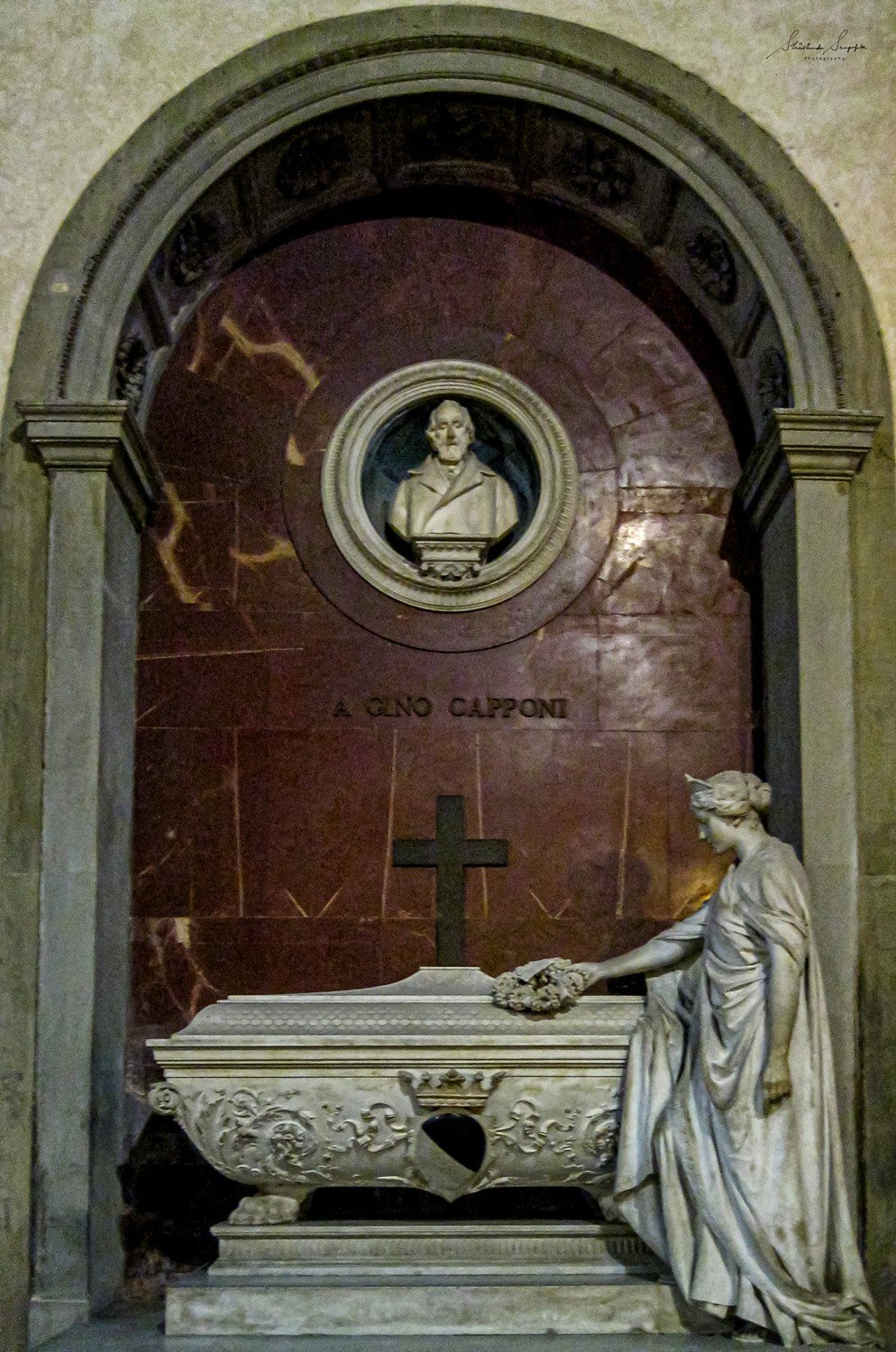 Tomb of Gino Capponi at basilica di santa croce church in florence tuscany italy shot in summer