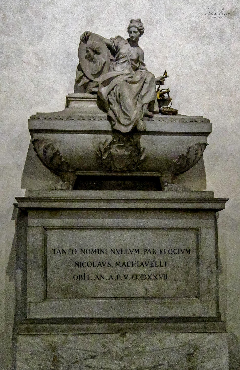 Tomb of Niccolo di Bernardo dei Machiavelli at basilica di santa croce church in florence tuscany italy shot in summer