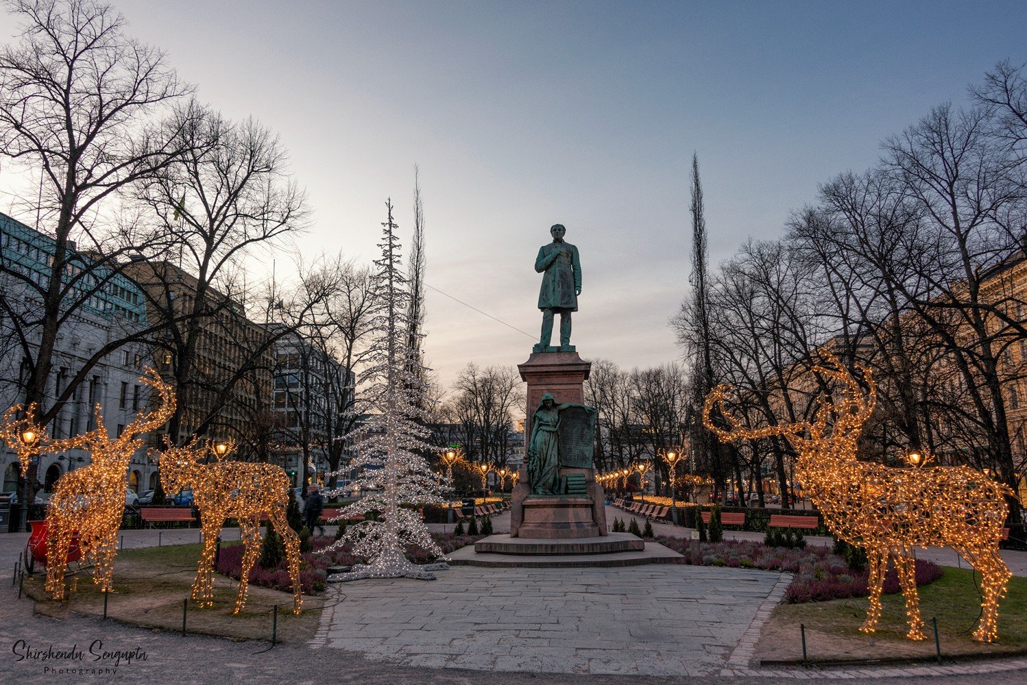christmas decors deer man light sculpture helsinki finland