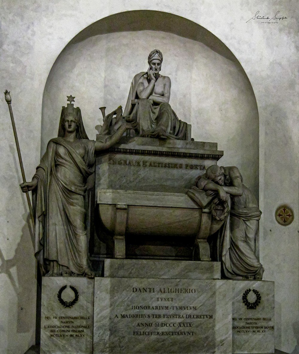 Funerary Monument of Dante Alighieri at basilica di santa croce church in florence tuscany italy shot in summer