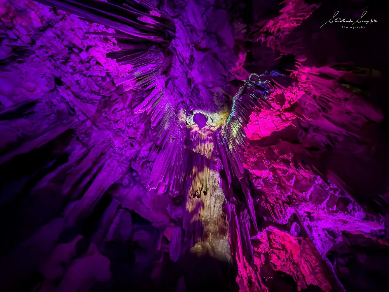 St. Michael's Cave at gibraltar british overseas territory comprising upper rock housing  hercules pillars macaque monkeys caves tunnels and lower city colonial architecture churches lively squares bustling streets