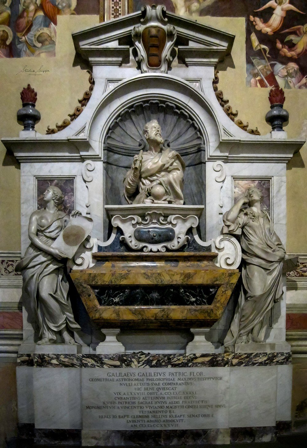 Tomb of Galileo Galilei at basilica di santa croce church in florence tuscany italy shot in summer