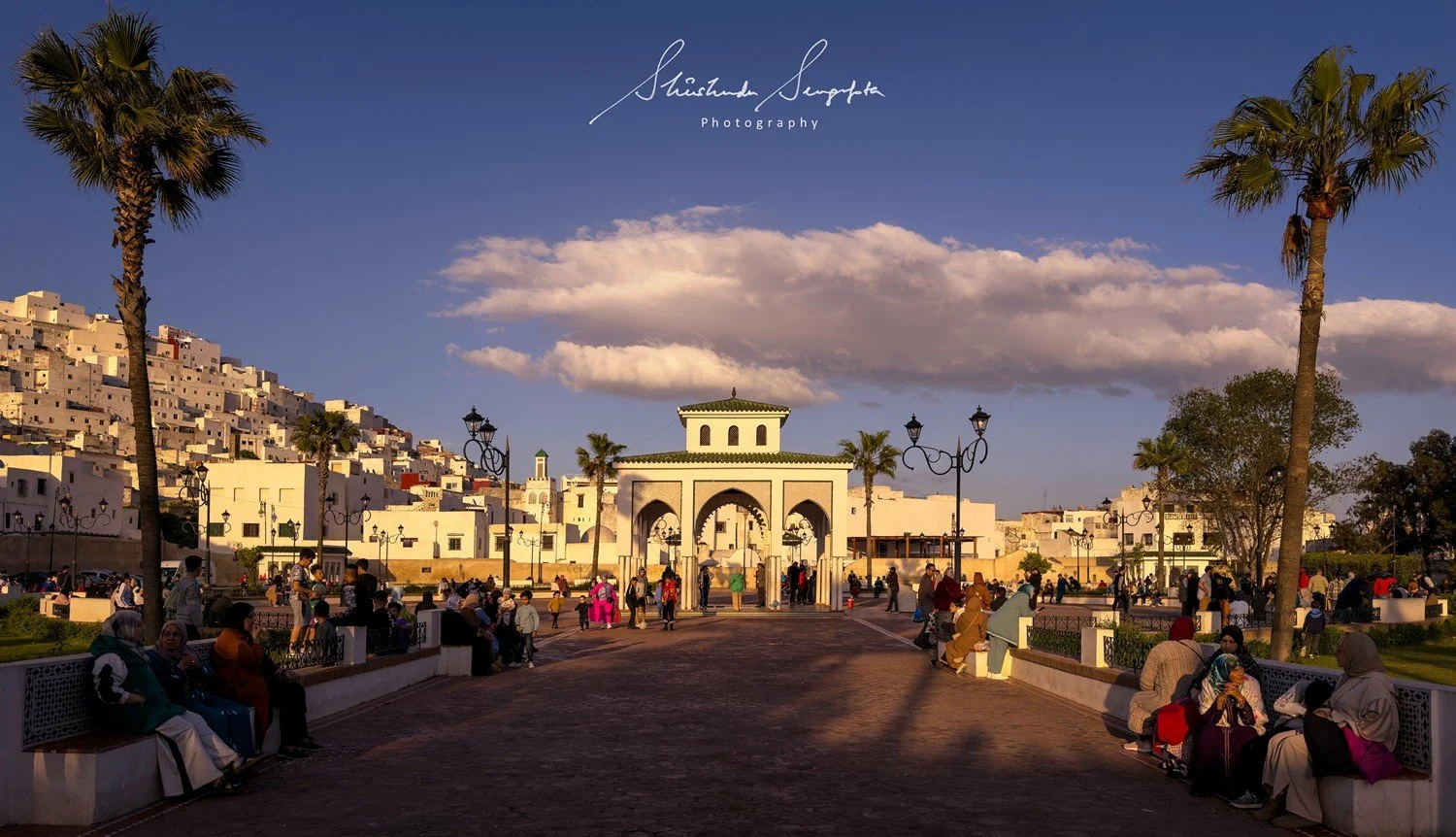 tetouan in morocco africa featuring blue and white palaces museums medina with houses doors windows city gate bab al okla dar el sanaa and oddi madrasa loukach white dove paloma blanca statue and panoramic viewpoint feddan park