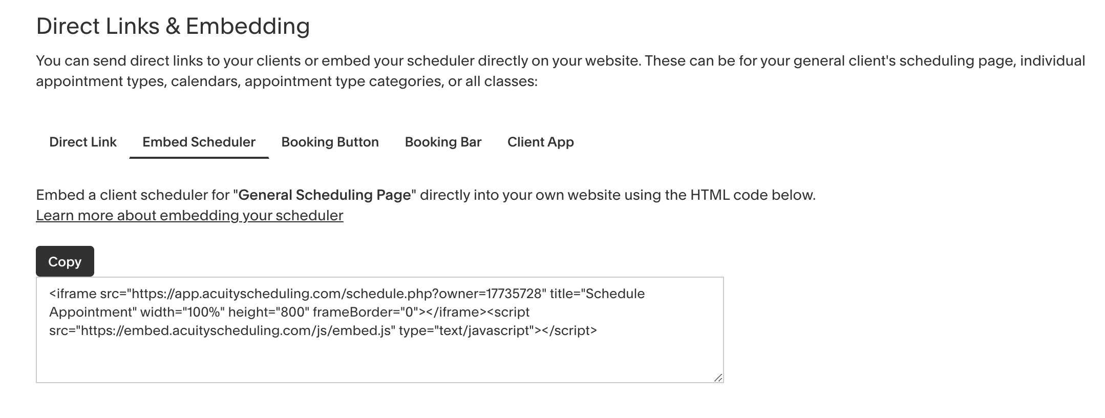 image showing acuity scheduler embed code