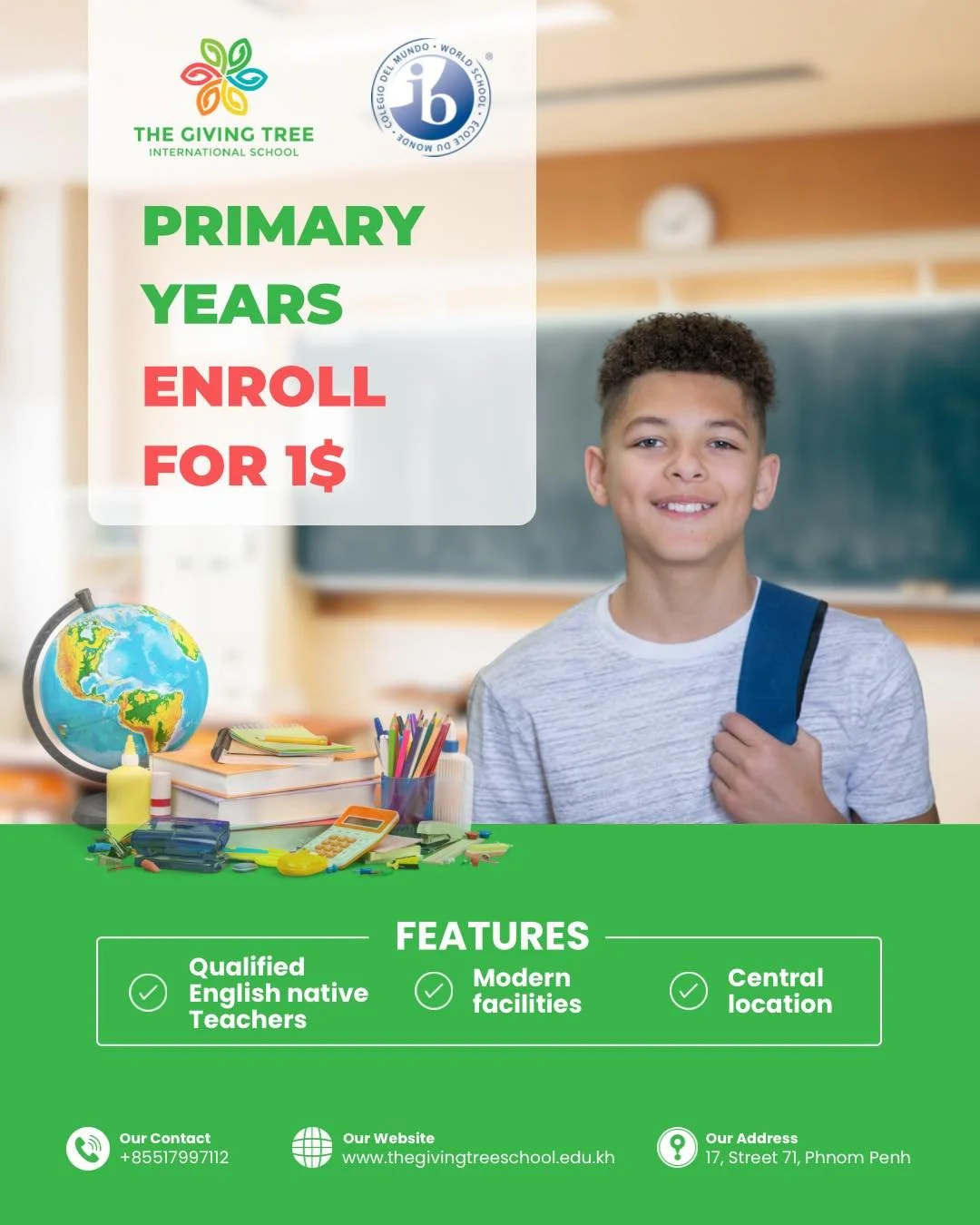 Special Primary Promotion &ndash; Enroll Now for Only $1! 🎉

Looking for a high-quality international education at an affordable price?
This month, The Giving Tree International School is offering an exclusive promotion for new Primary students (Gra