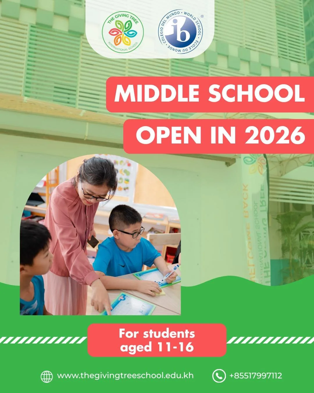 It is with great delight that we officially announce the opening of The Giving Tree International School&rsquo;s Middle School, which will welcome its first students on August 1st, 2026.

Our new Middle School will follow the International Baccalaure
