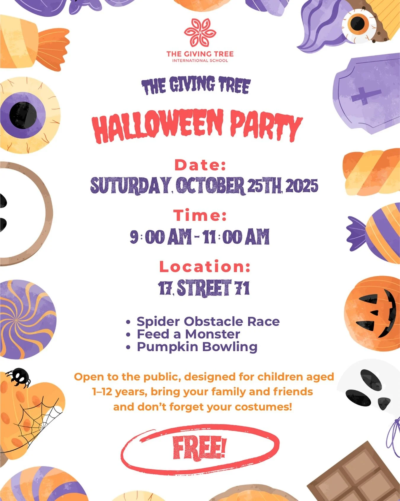 Join us on Saturday, October 25th, from 9:00&ndash;11:00 AM for a spooktacular morning of fun! 

Take on our Spider Obstacle Races, Feed a Monster, and try your luck at Pumpkin Bowling. 

The event is open to the public, so bring your family and frie