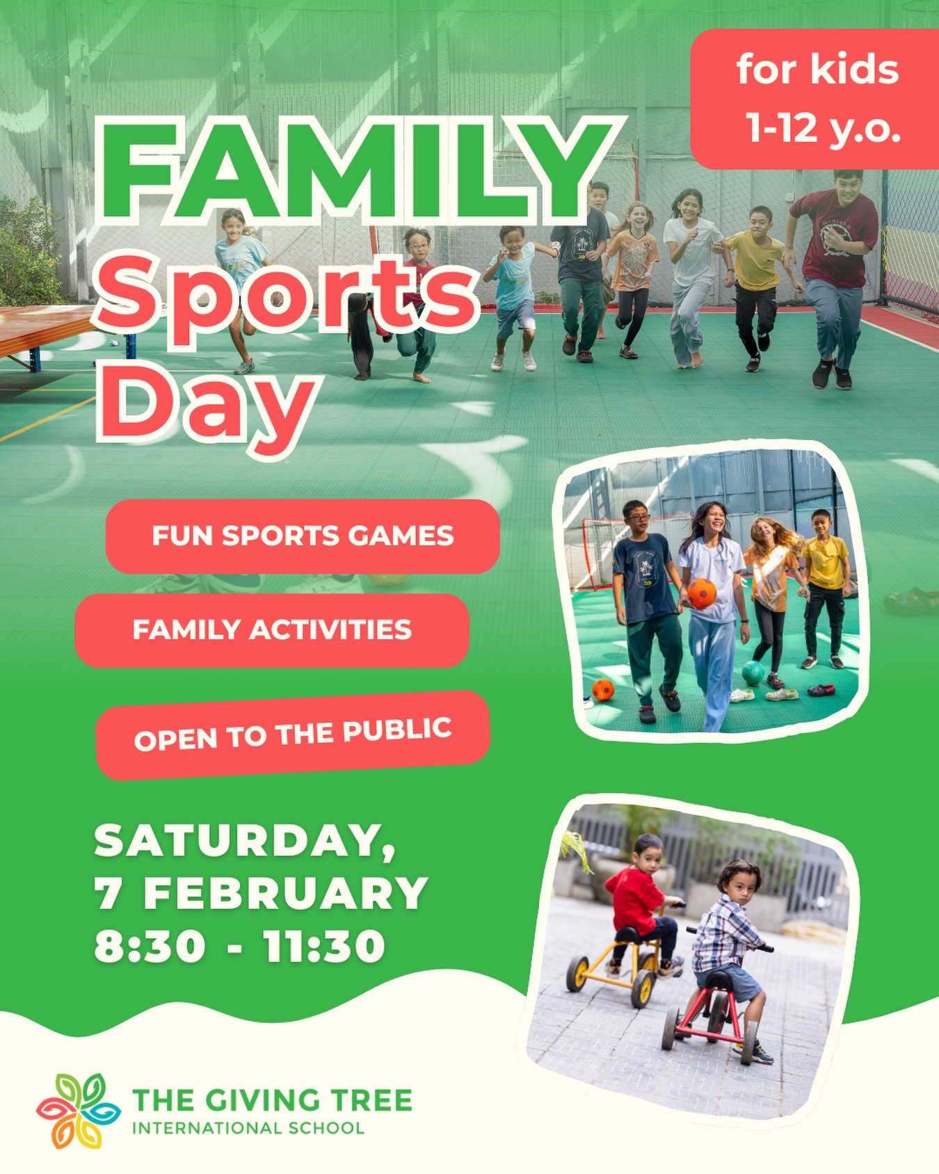 Join us for a fun-filled Family Sports Day on Saturday, February 7th - a morning dedicated to movement, laughter, and togetherness! 

- Fun sports games for all ages
- Family challenges and team activities
- Tasty treats and refreshments
- Great vibe