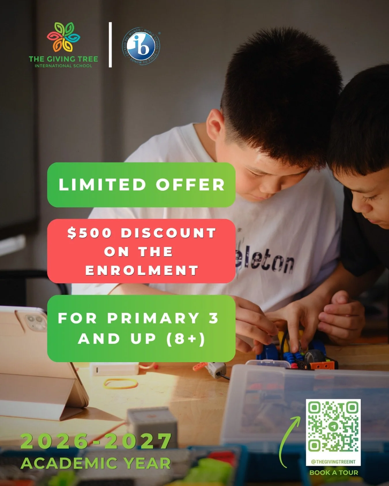 🎉 Save $500 on Enrolment Fee!

To celebrate the upcoming opening of our Middle School this August, we are offering a limited-time discount for students joining Primary 3 and above (8+).

⚡️ $500 OFF Enrolment Fee
🗓️ Valid until 30 April

✨ Supporti
