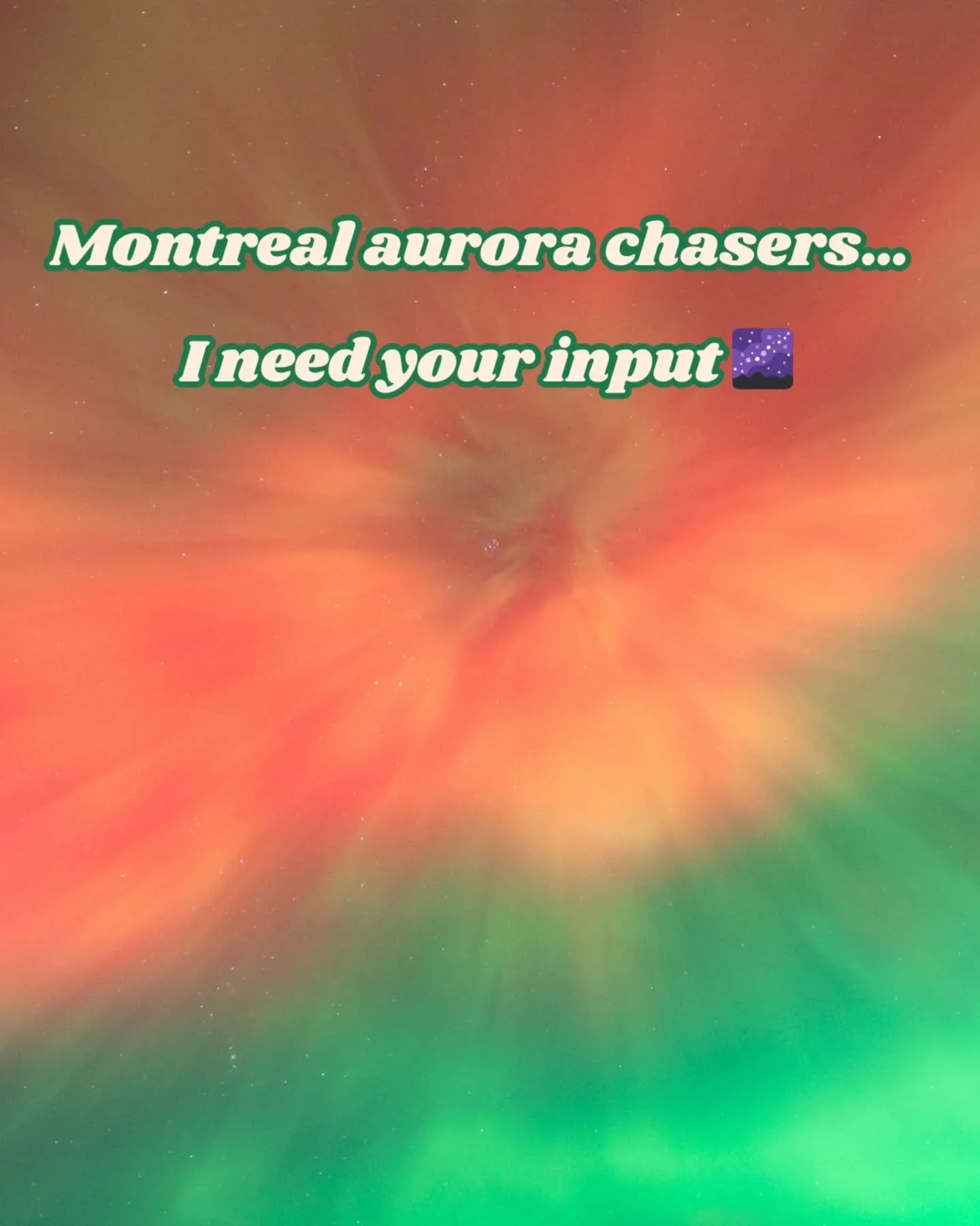 Montr&eacute;al Aurora Chasers ✨

Since 2015, I&rsquo;ve been chasing auroras and guiding people near Montreal.
The community has grown a lot&hellip; and I want to build something better for all of us.

I&rsquo;m exploring a new way to share alerts, 