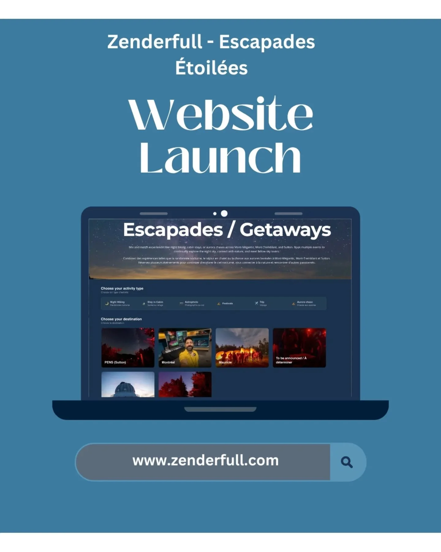 🎉 We are thrilled to announce the launch of the newly updated Zenderfull website, your ultimate gateway to unforgettable nocturnal adventures, stargazing, and astrophotography!

Explore our new platform and book your next night under the stars. Link