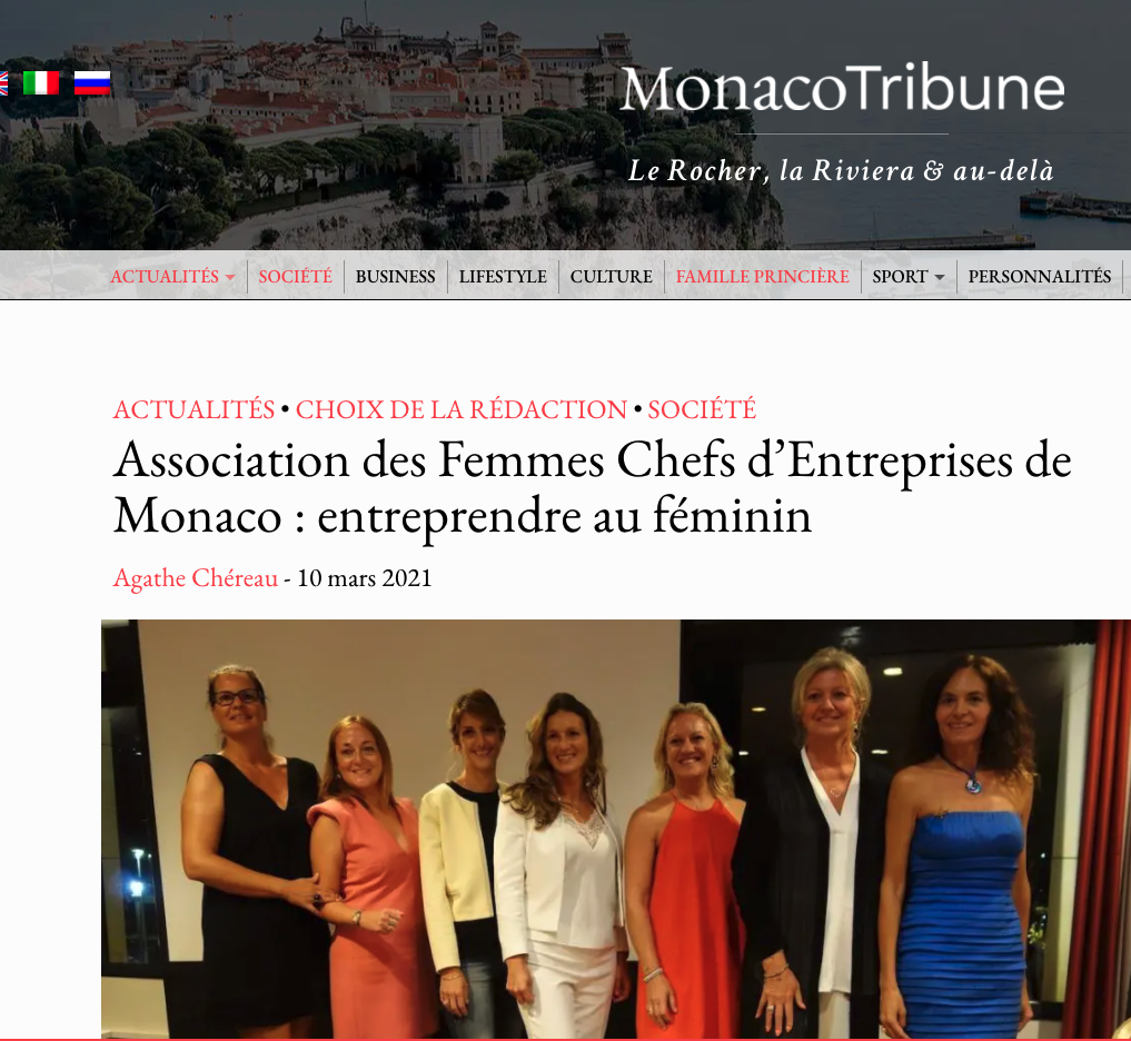 Article “Association des Femmes Chefs d’Entreprises de Monaco : entreprendre au féminin”, MonacoTribune 