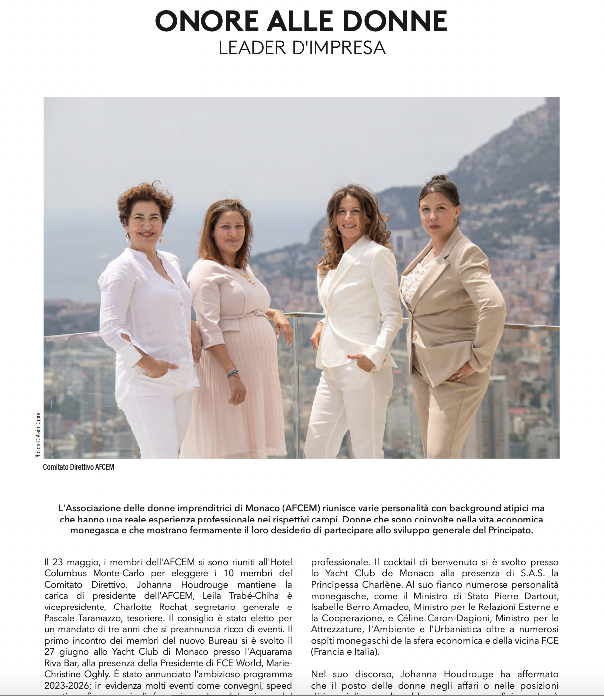 Article “Honneur aux femmes chefs d’entreprises” in Monaco Imprese