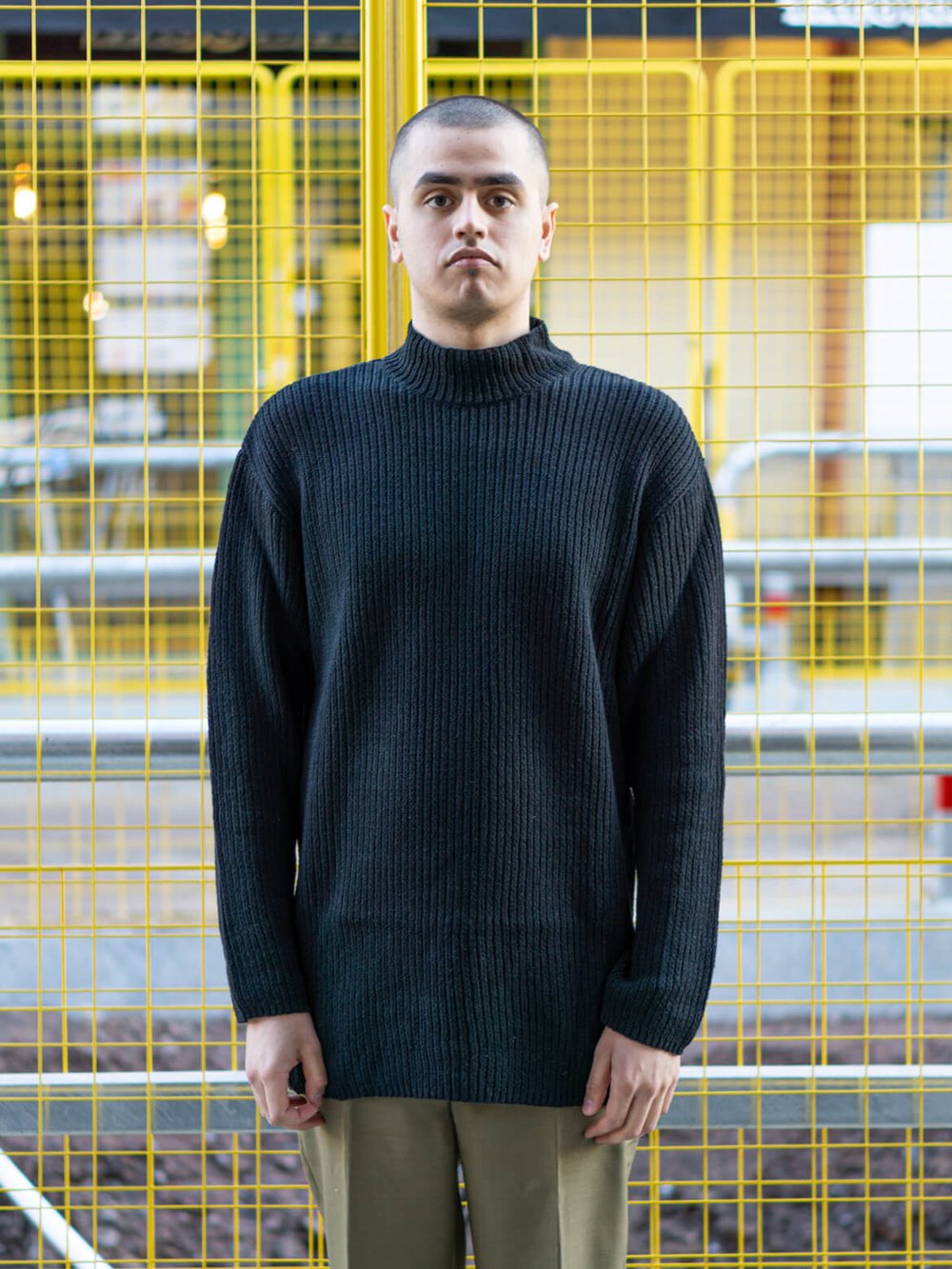 Our Legacy Black Cotton Rib Funnel Neck — Selvage