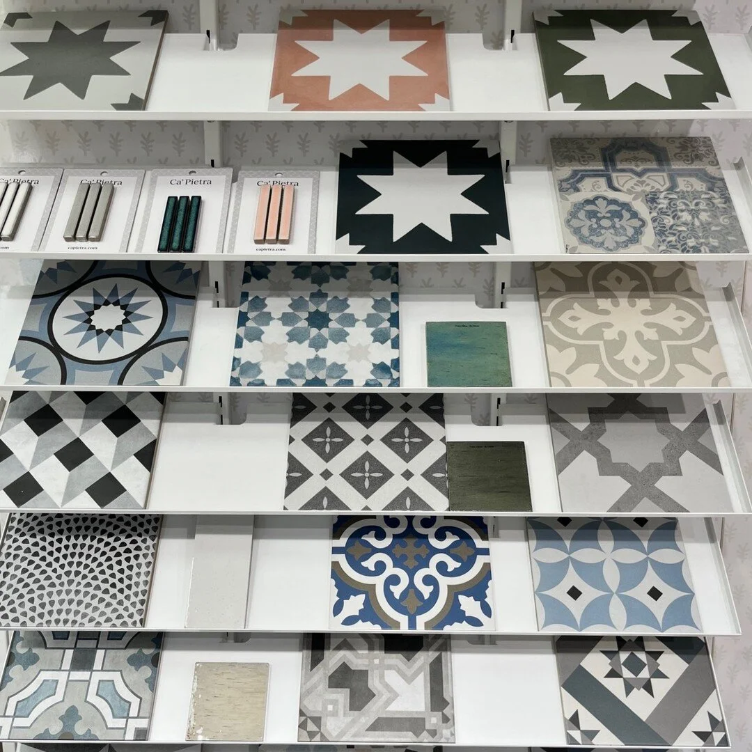 I tend to spend a lot of time in tile shops choosing for my customers and always take photos of anything new or interesting for a future project. So I fell in love with these and can't wait to use these patterned floor tiles with a plain pretty paste