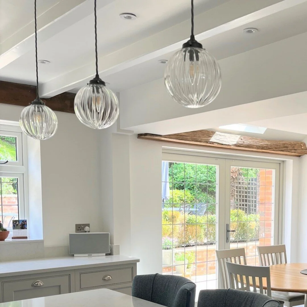 The kitchen is the most important room in the house. So I help customers choose  not only kitchen finishes but  the finer details such as these fluted glass island lights. Feature pendants will not only add style to your kitchen but light up the isla