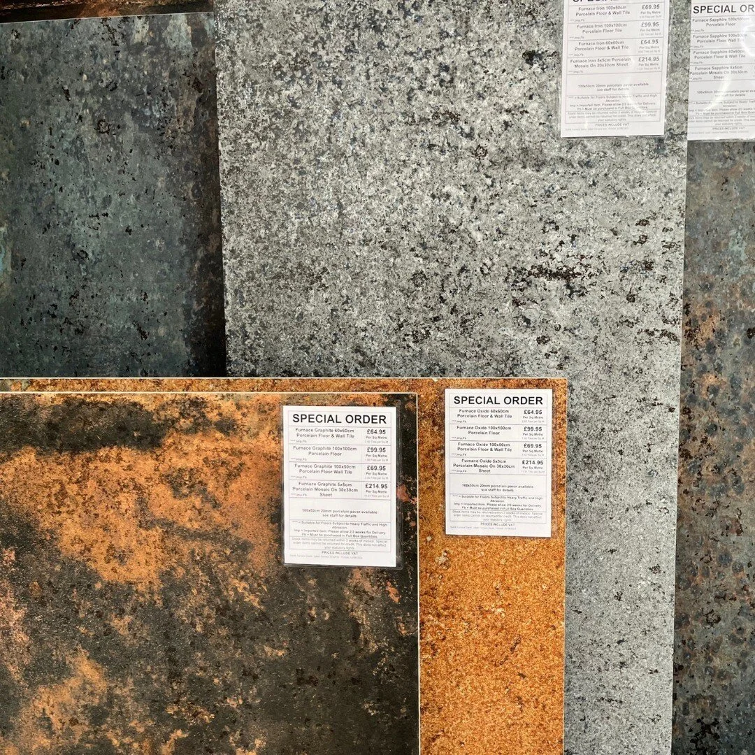 I was just looking for a natural looking porcelain tile with a bit of texture and colour and came across these at my local tile shop. I love the rusty, metallic finishes as though they have been found in the earth rather than in a manmade porcelain t