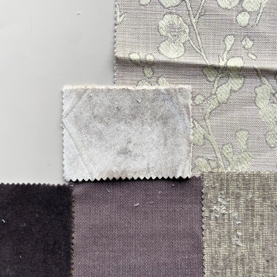 The brief was to find paint and fabrics for a bedroom in an Edwardian house. The client wanted subtle pastel colours that would be calming and classic in style. So I came up with two options using soft lilac's contrasting with a few accents of deep p