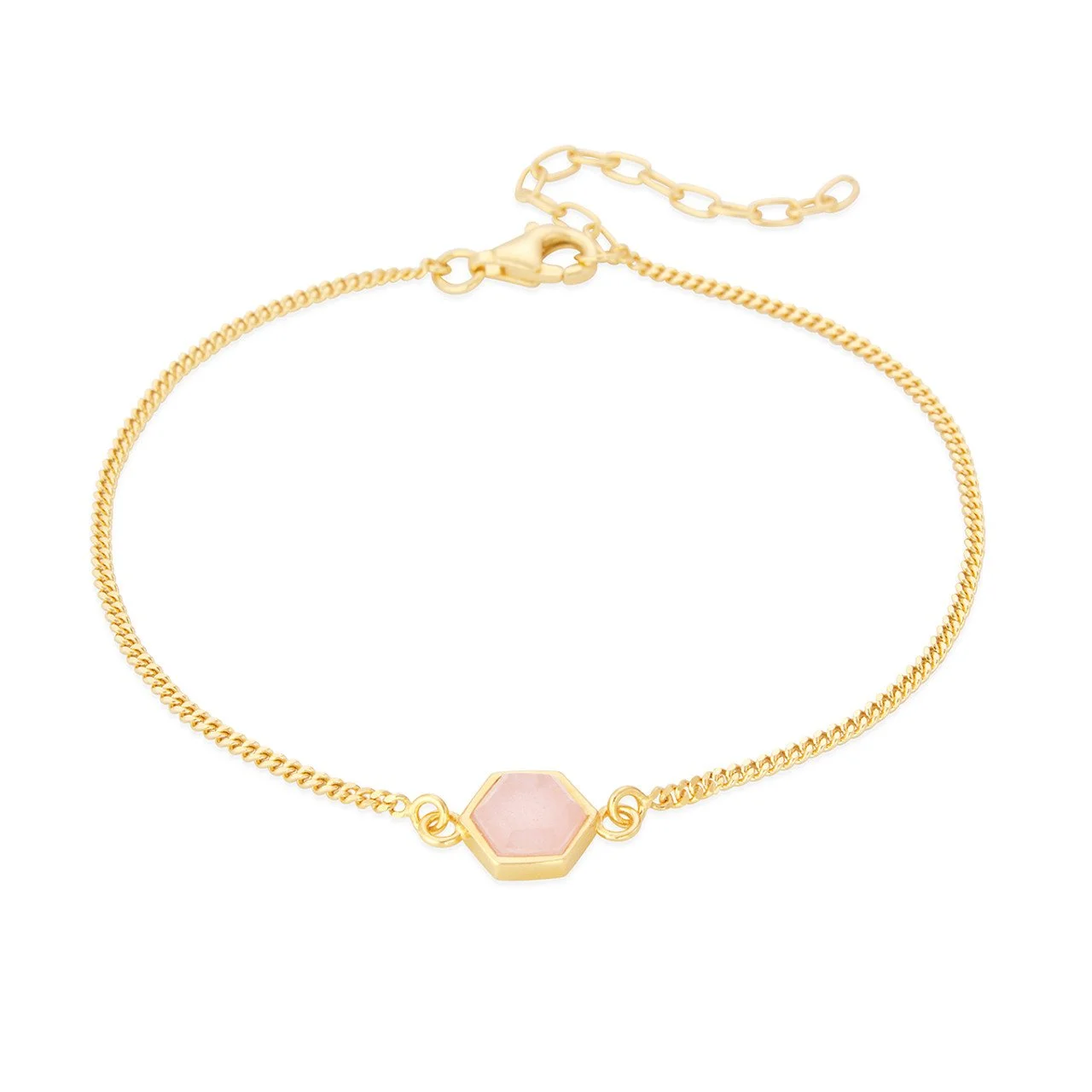 Rose Quartz - Hexagon Gold Chain Bracelet