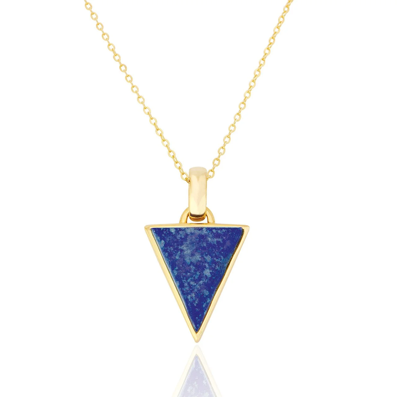 Blue Lapis Triangle - Gold Pendant Necklace