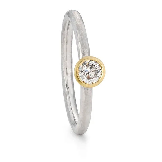 Textured silver and gold diamond ring by contemporary jeweller Jacks Turner