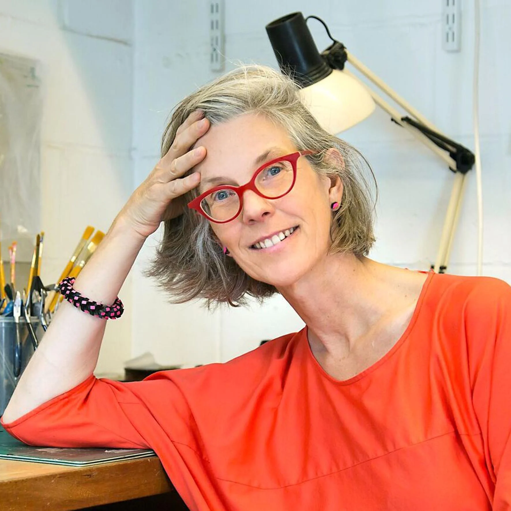 Contemporary jeweller Tania Clarke Hall in her London studio