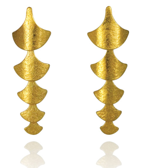 Gold Art Deco inspired drop earrings by contemporary jeweller Cara Tonki