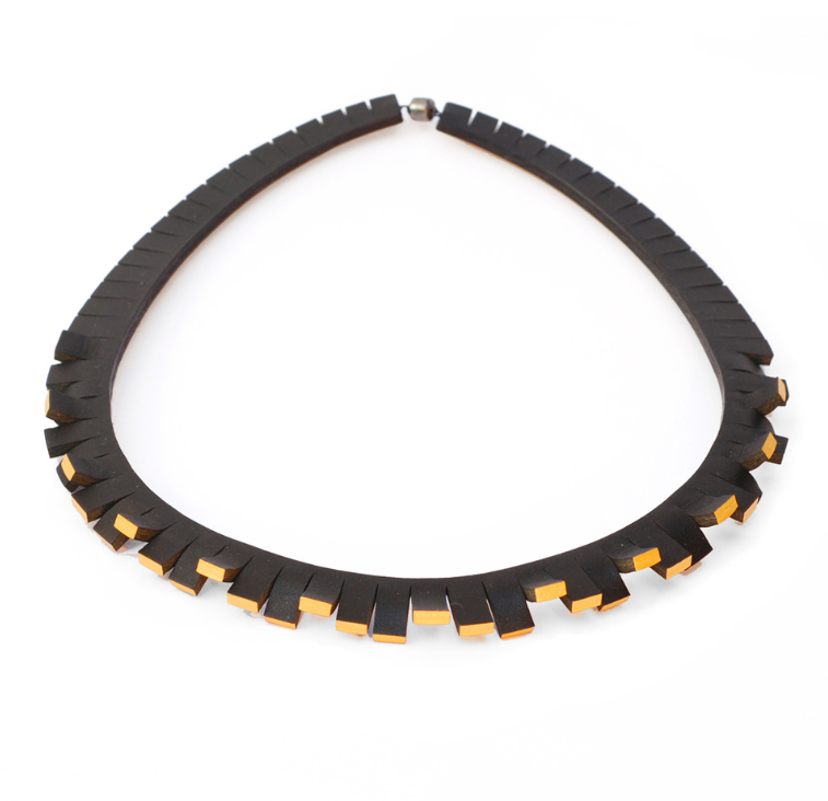 Black leather statement necklace by contemporary jeweller Tania Clarke Hall