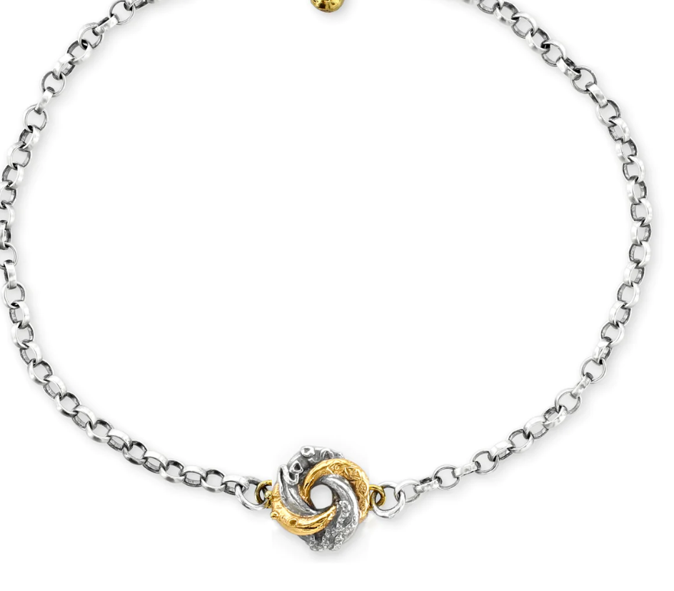 Silver and gold intertwined pendant necklace by jewellery designer Sophie Harley