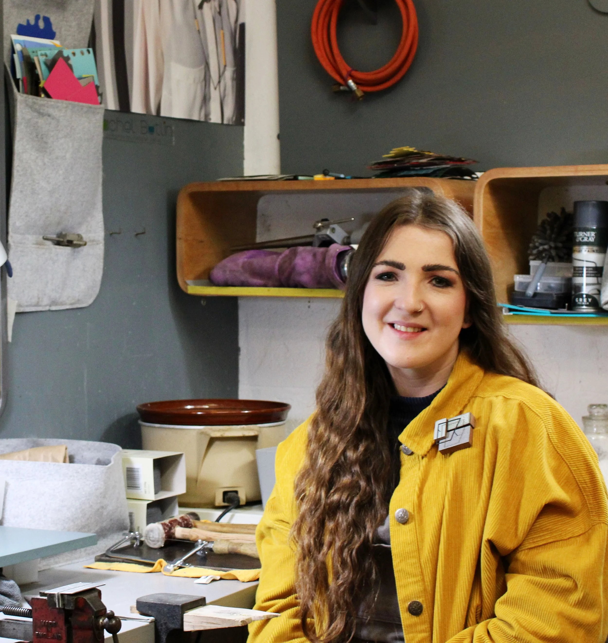 Contemporary jeweller Rachel Butlin in her Staffordshire workshop