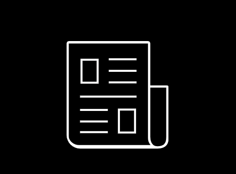 Icon of a newspaper with headline, text, and image placeholders