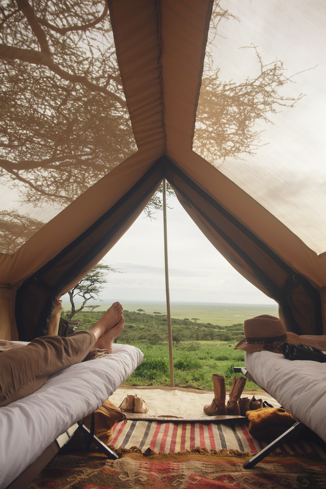 Utsikt fra luksuriøs tented camp i Tanzania under en skreddersydd safari i Afrika.