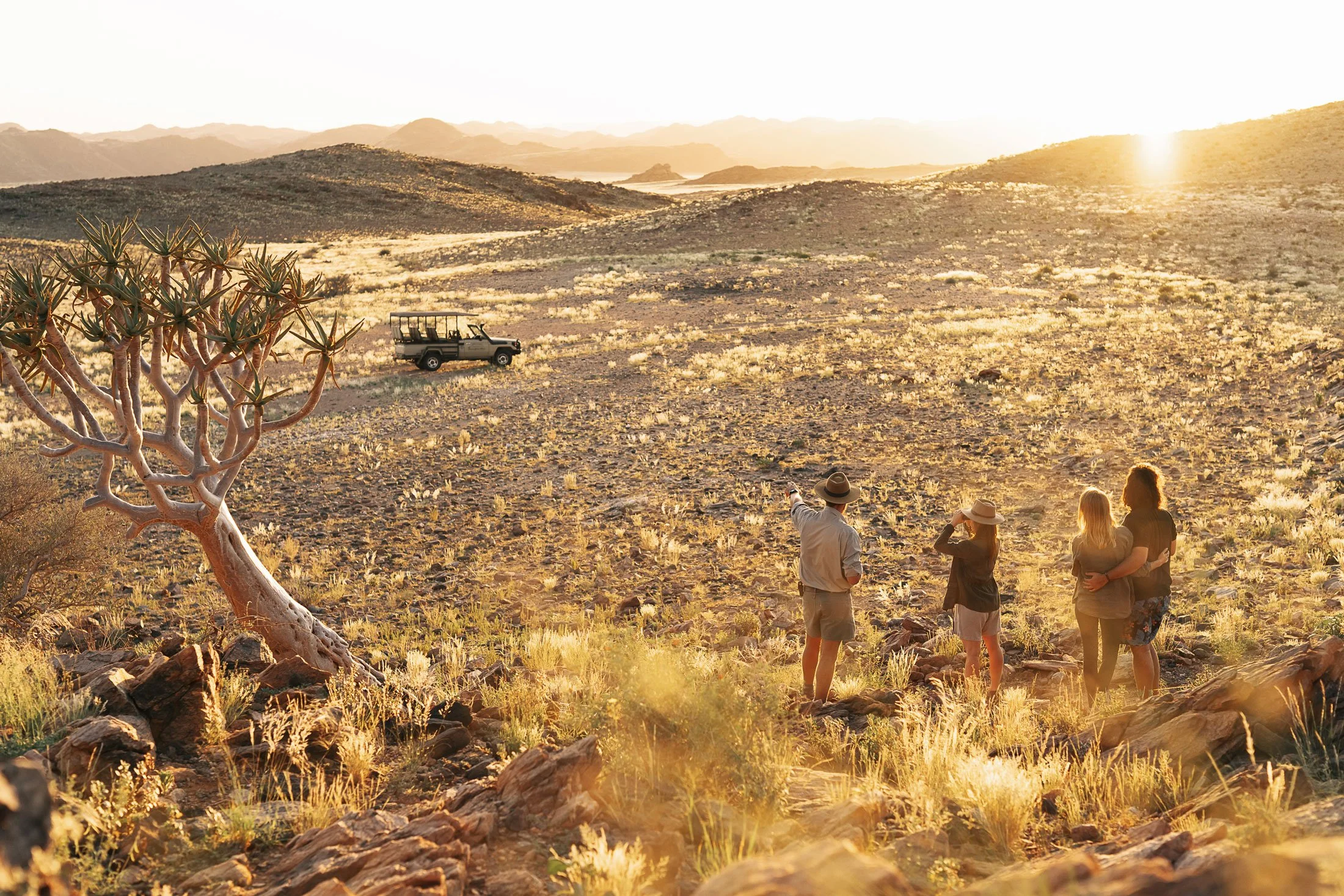 Privat safari i Namibia med guide i åpent ørkenlandskap
