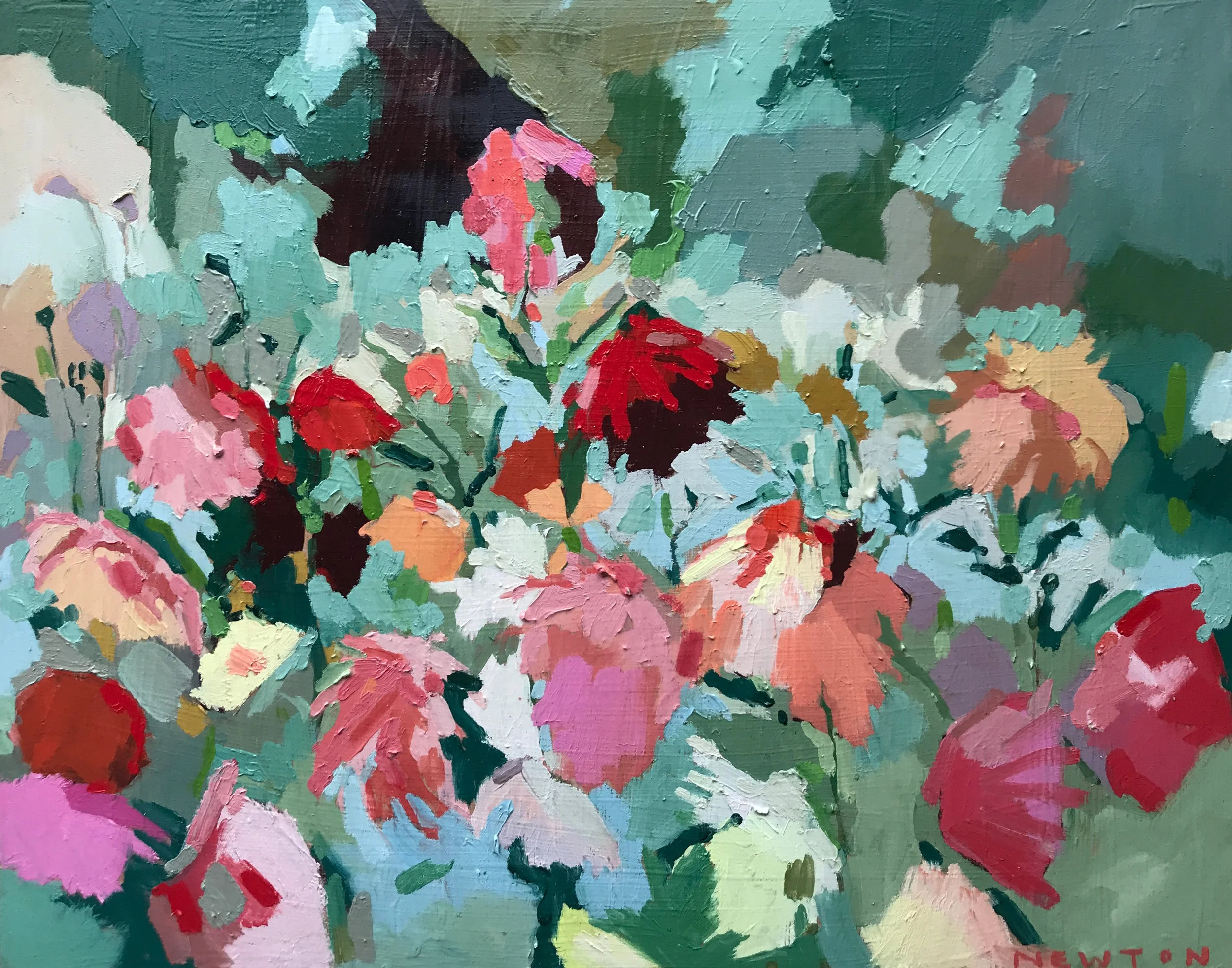Dahlia Bed, Oil on Board