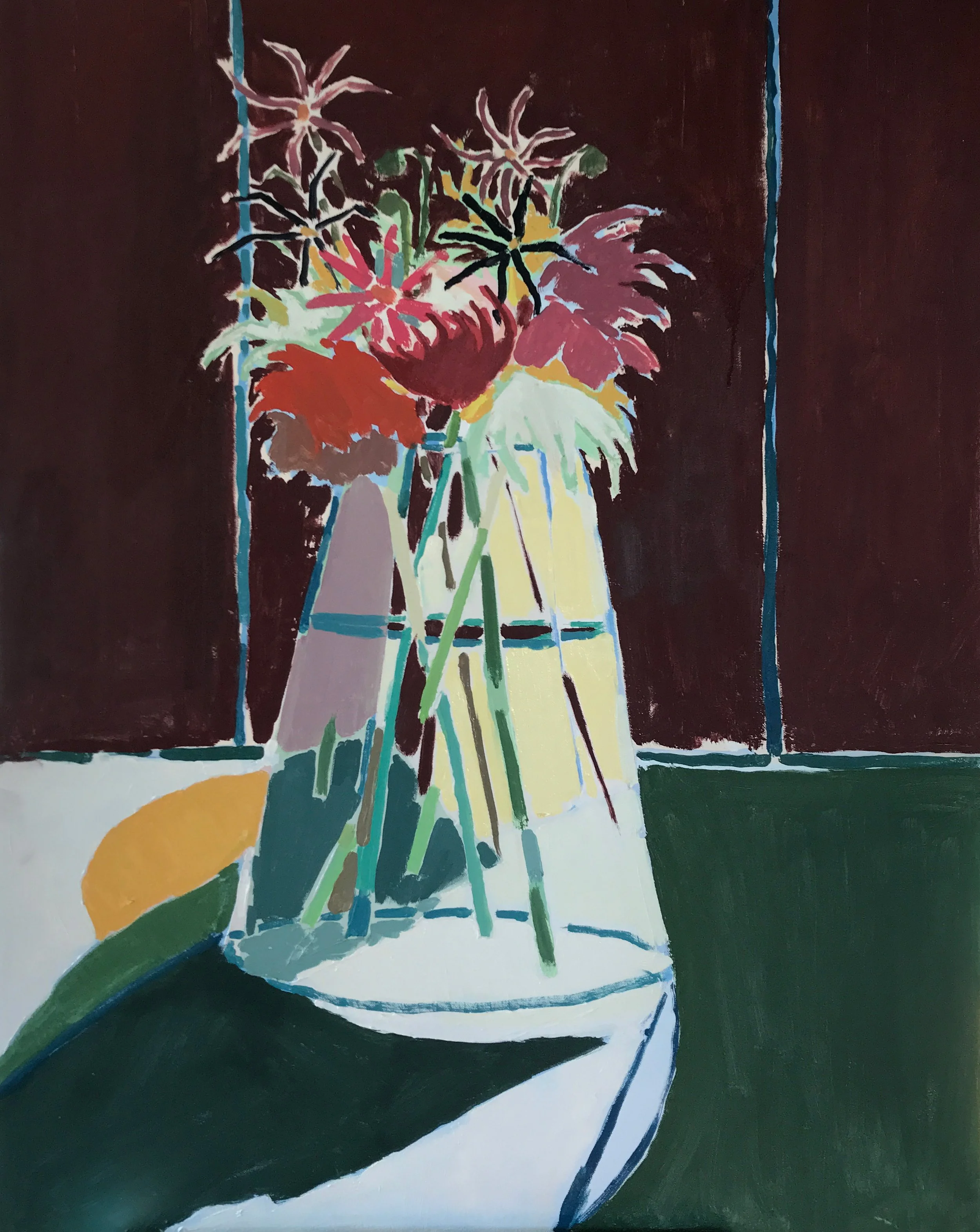 Burgundy Flowers, Oil on canvas