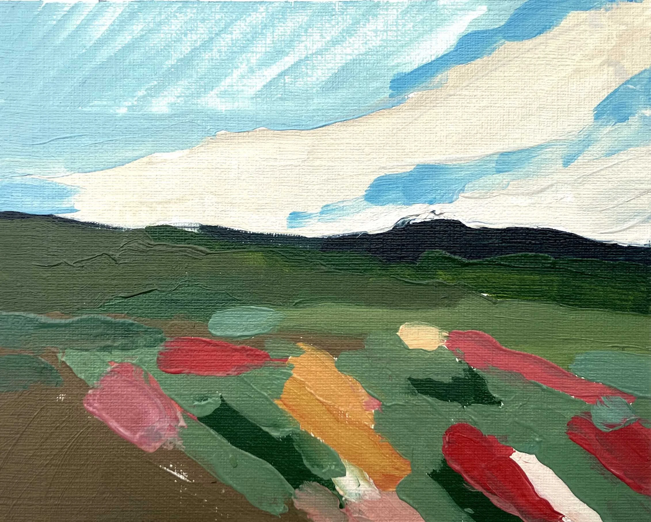 Tulip field, oil on paper