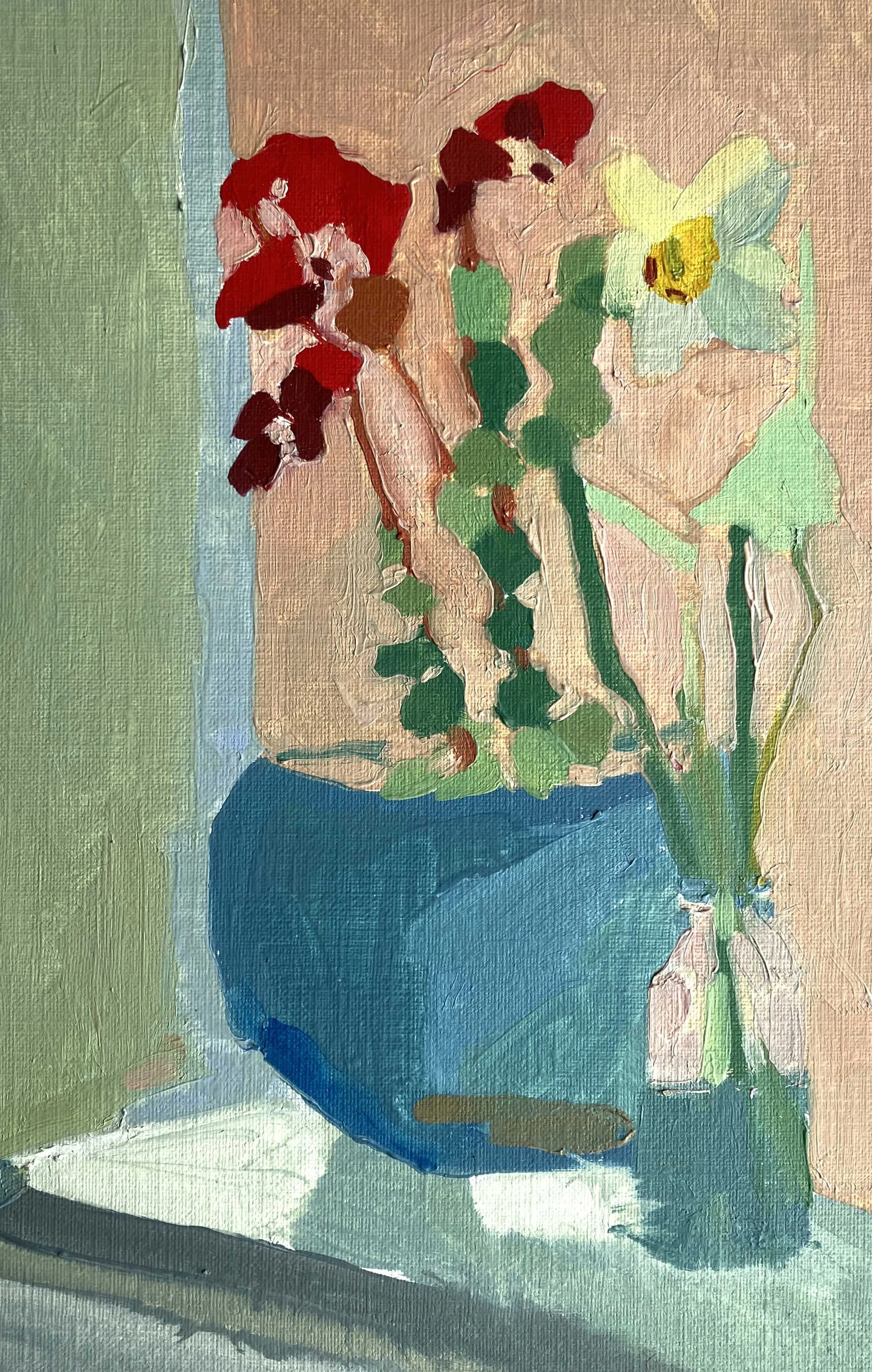 Geranium and Daffodil, oil on paper