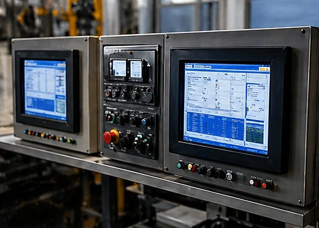 PLC control panels and automation systems used for automotive manufacturing controls integration
