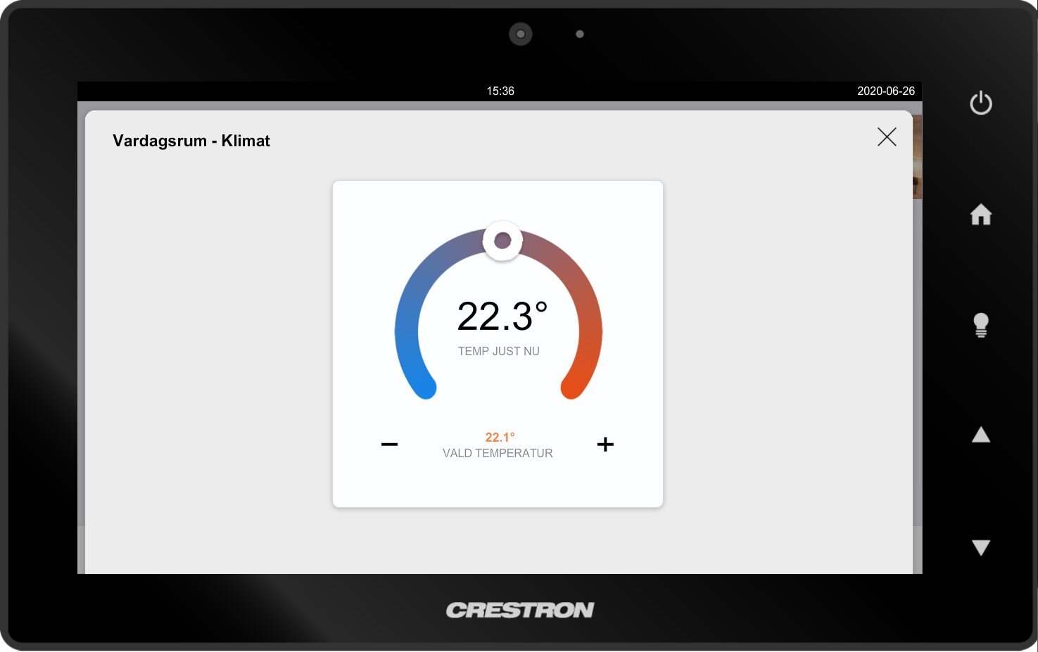 Grafiskt gränssnitt för temperaturvisning, crestron touchpanel