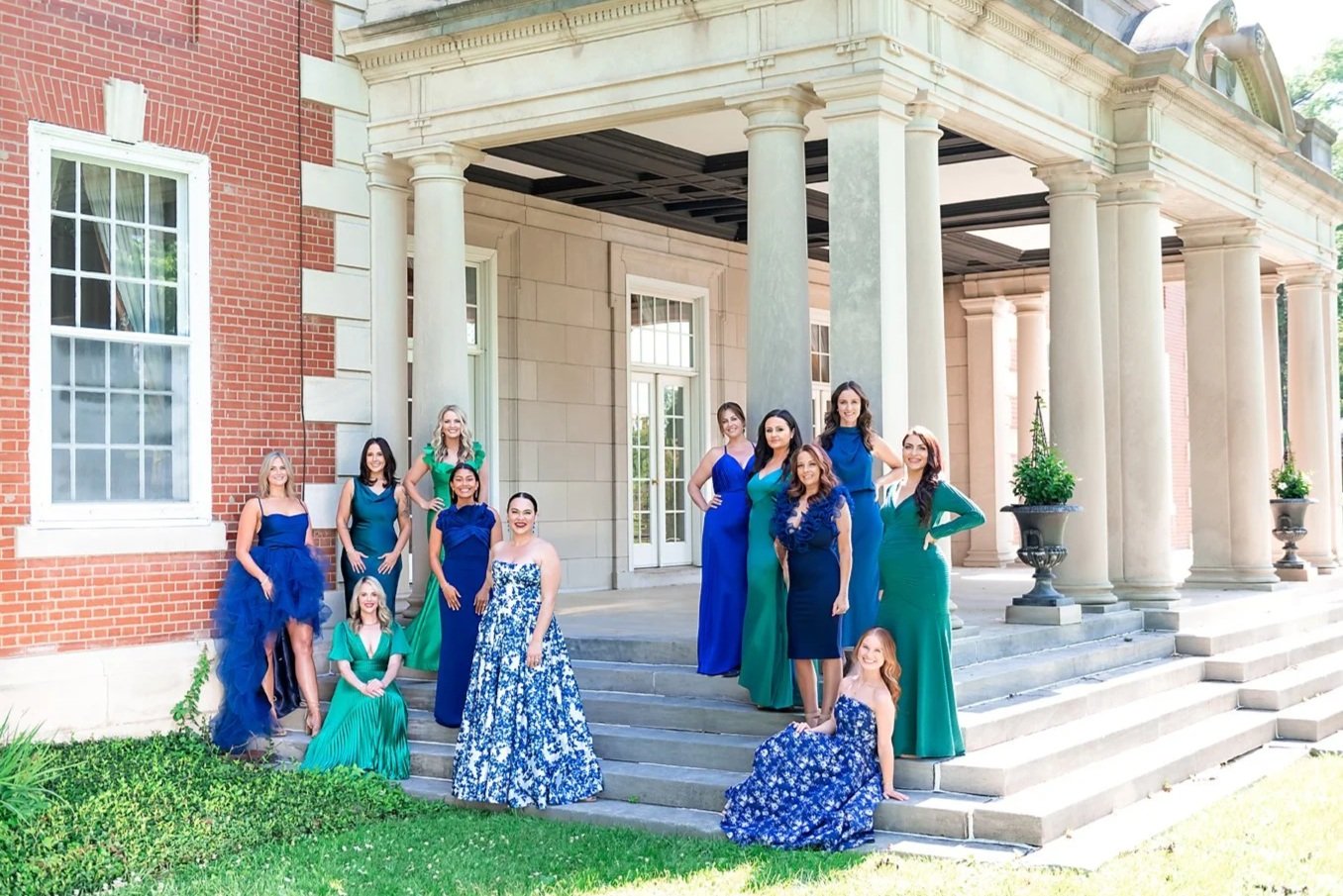 Aesthetic, Medi Spa Magazine Portrait Team Photography, Branding of Ladies in gowns outside formal steps in Louisville, KY by Amanda J Designs Photography