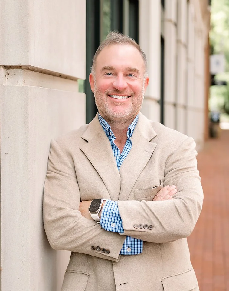Male Headshot outdoors, Smiling by Amanda J Designs Photography in Norton Commons, KY. Louisville, KY.