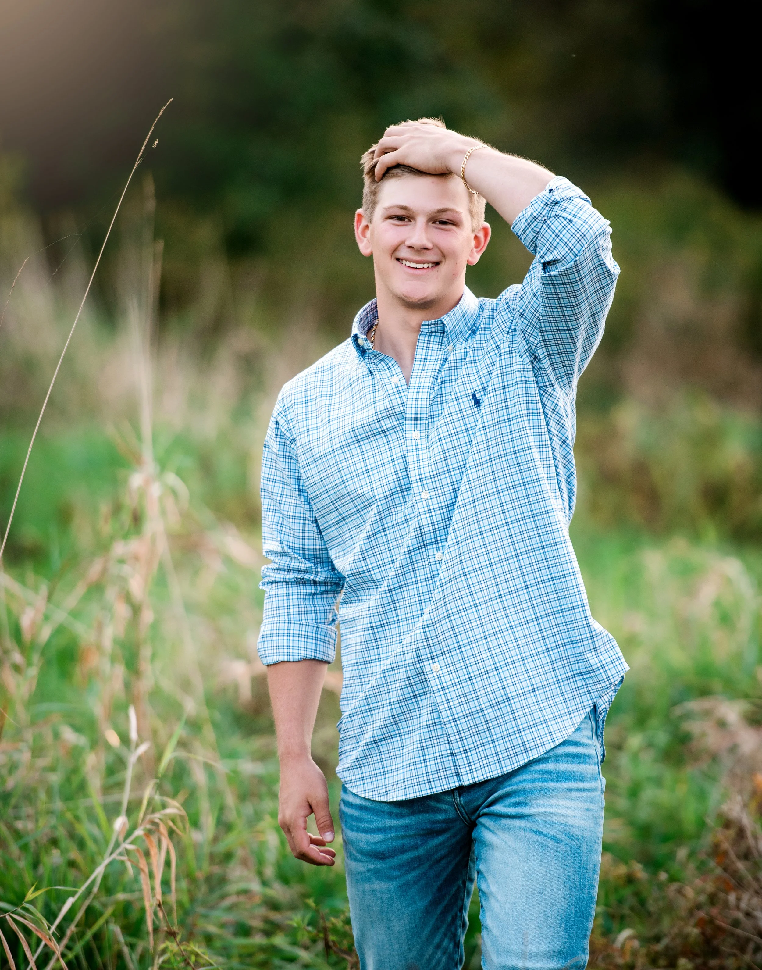Boy Senior Portrait Photography Summer Long Grass Outdoors by Amanda J Designs Photography Louisville, KY.