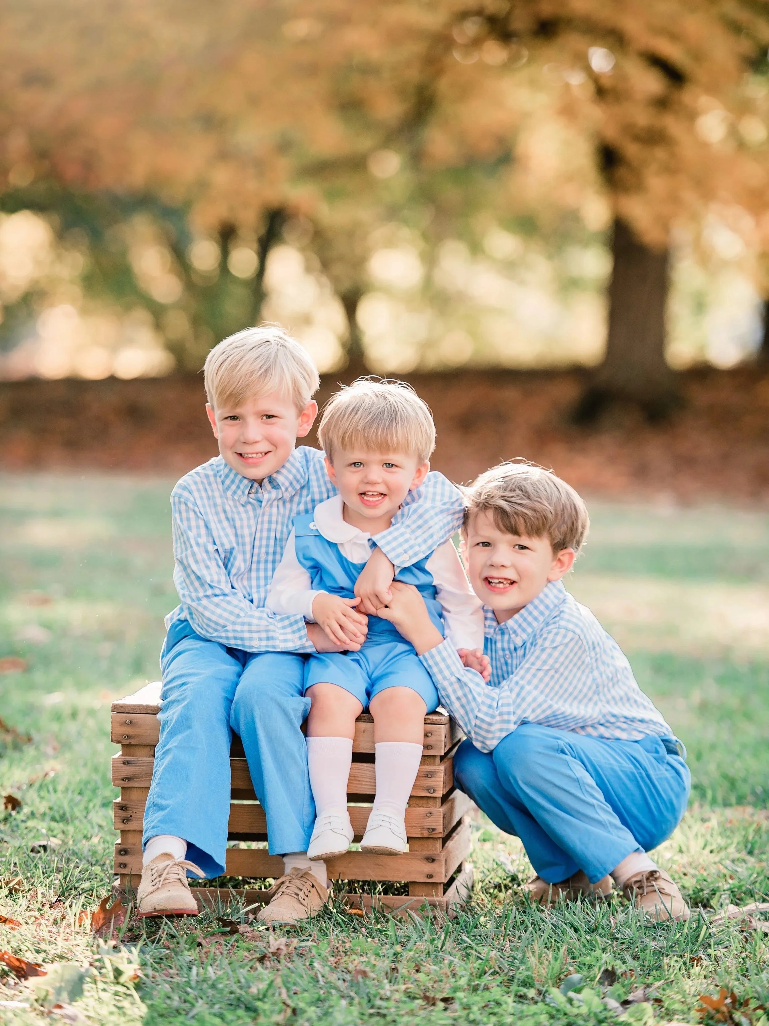 Louisville Family Photographer, Fall photo of three young boys, brothers, southern dress by Amanda J Designs Photography , Louisville, KY.