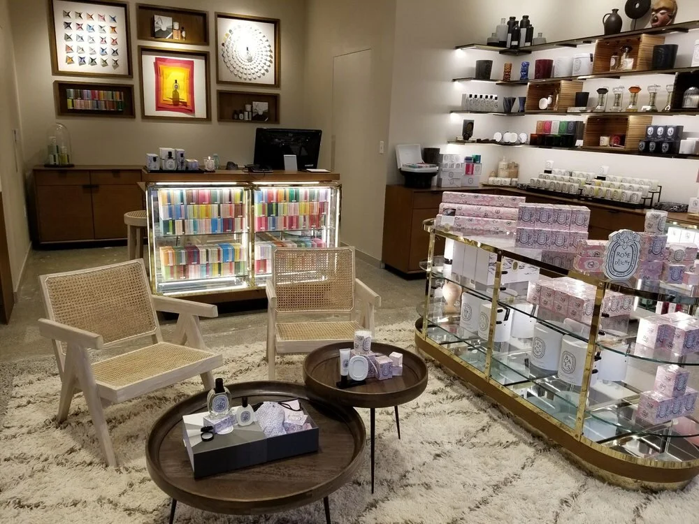 Seating area and glass display case