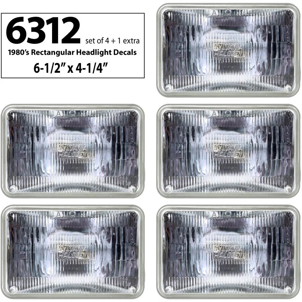 6312 Rectangular Headlight Decals, Set of 5 (4 + 1 extra) - 4-1/2”H x 6 ...