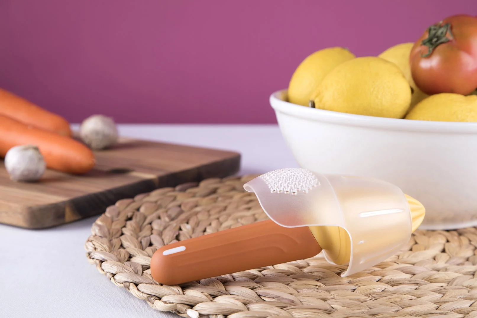 Cookduo Food Prep lemon reamer with the translucent protective cover on, designed for compact storage and a clean kitchen drawer