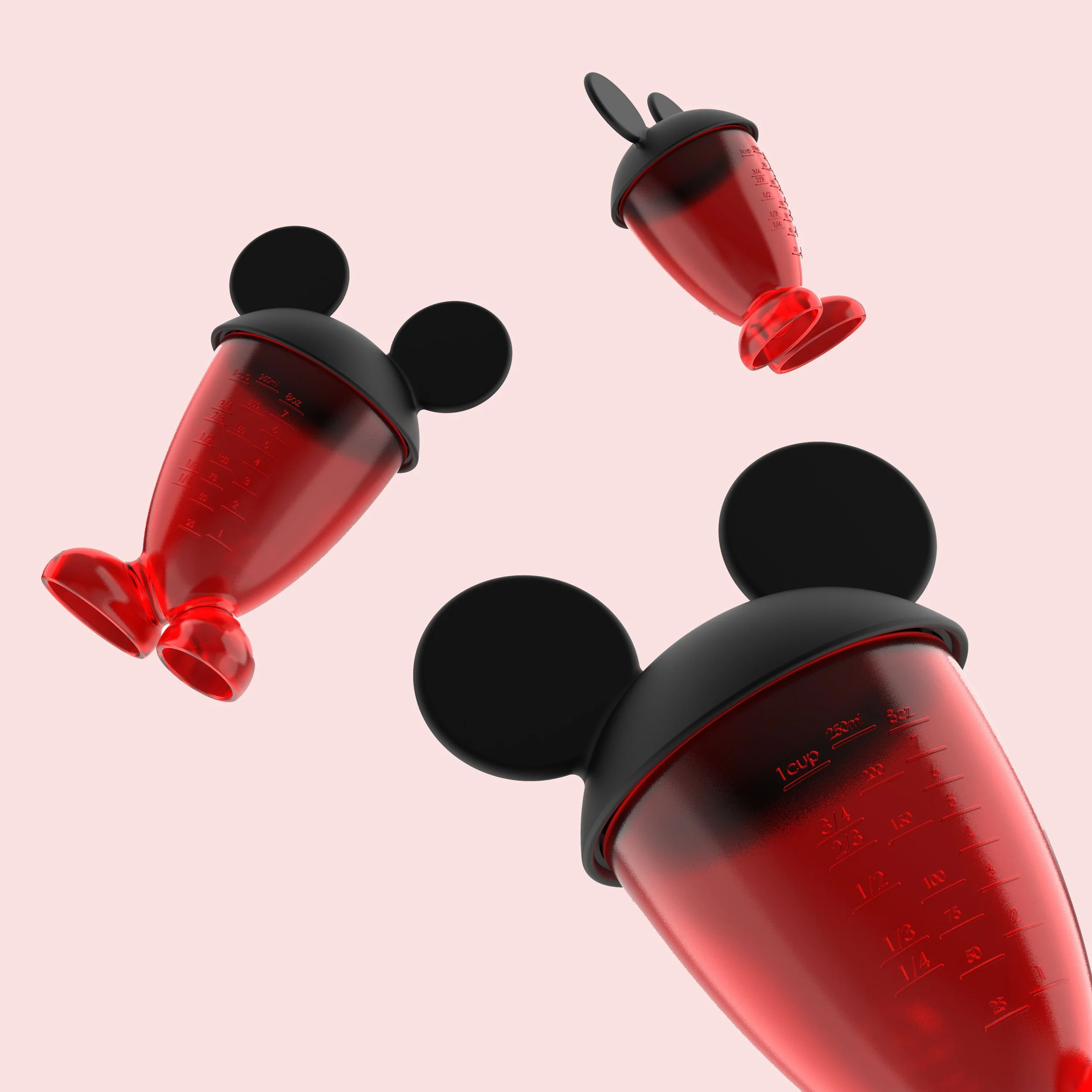 Injection molded measuring cup for production