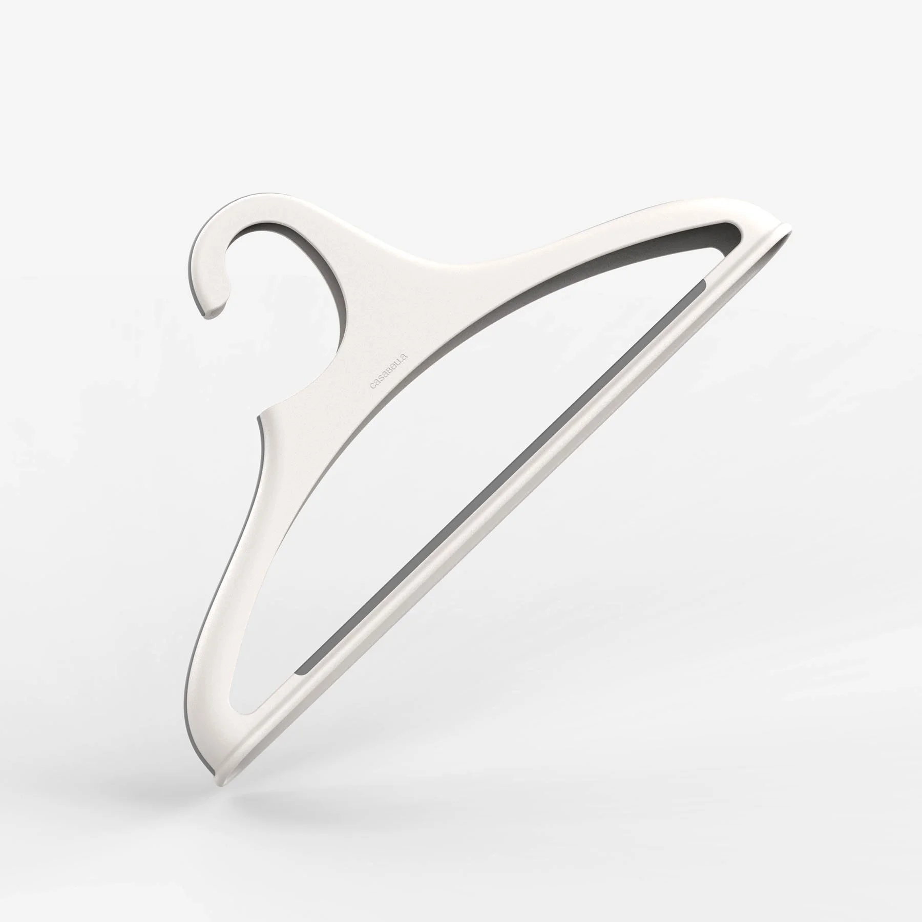 Single Casabella Nest Hanger in off-white molded plastic with a gray TPR non-slip lower edge, designed by DesignOther for closet organization