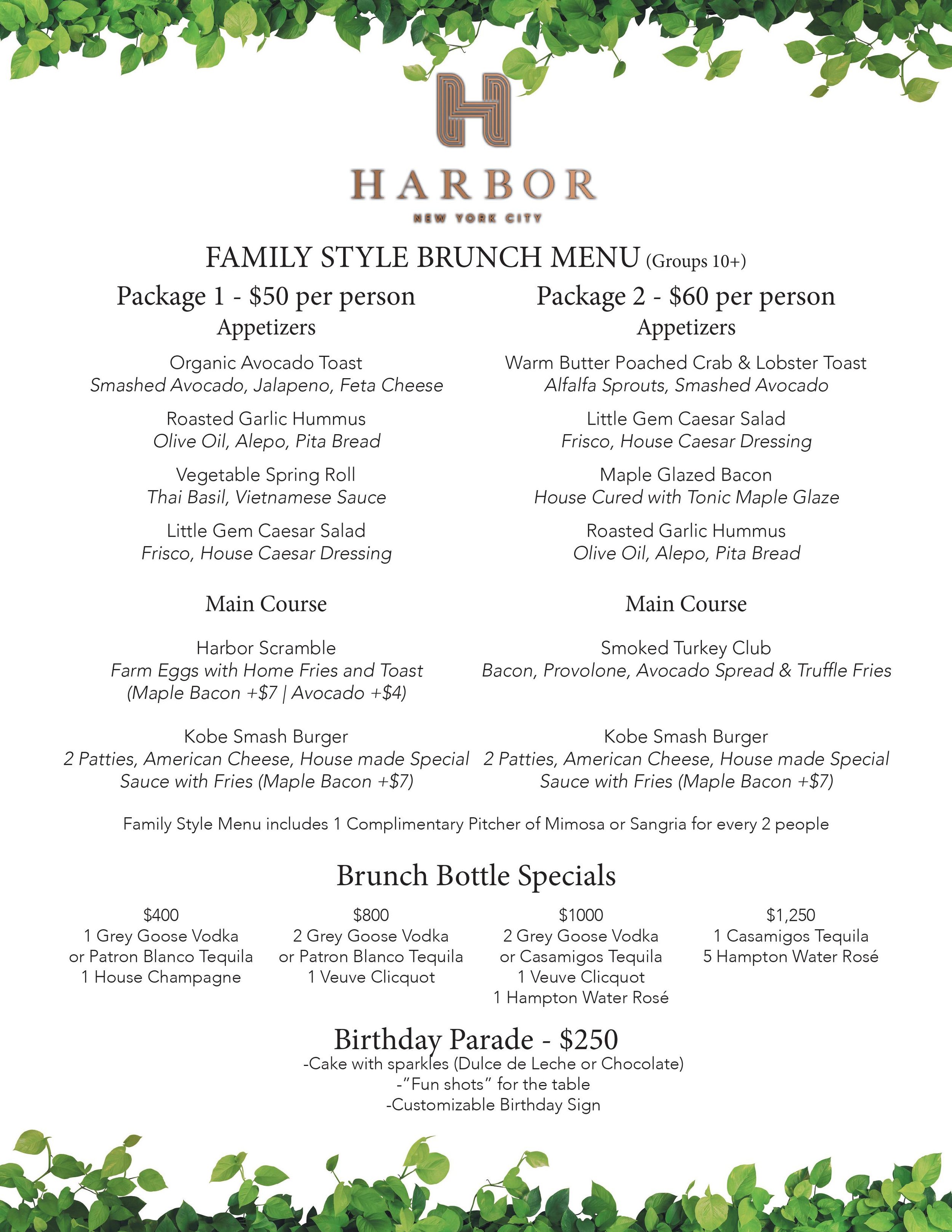 HARBOR MENU — Day Dream Brunch