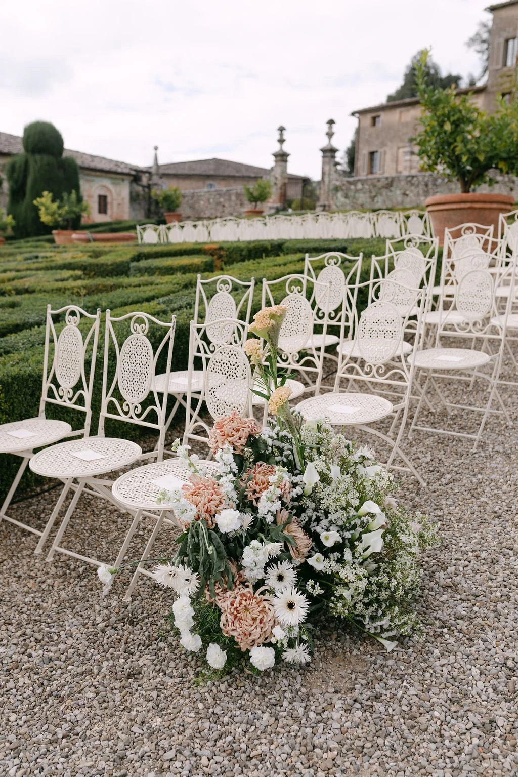 pink, white and green florals at Tuscan wedding